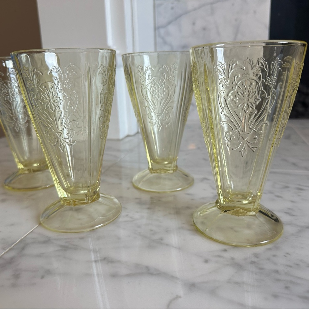 Vintage Yellow Depression Glass Sundae Parfait Glasses